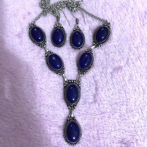 NEW STERLING SILVER GENUINE NATURAL PURPLE ONXY GEMSTONE NECKLACE EARRINGS SET